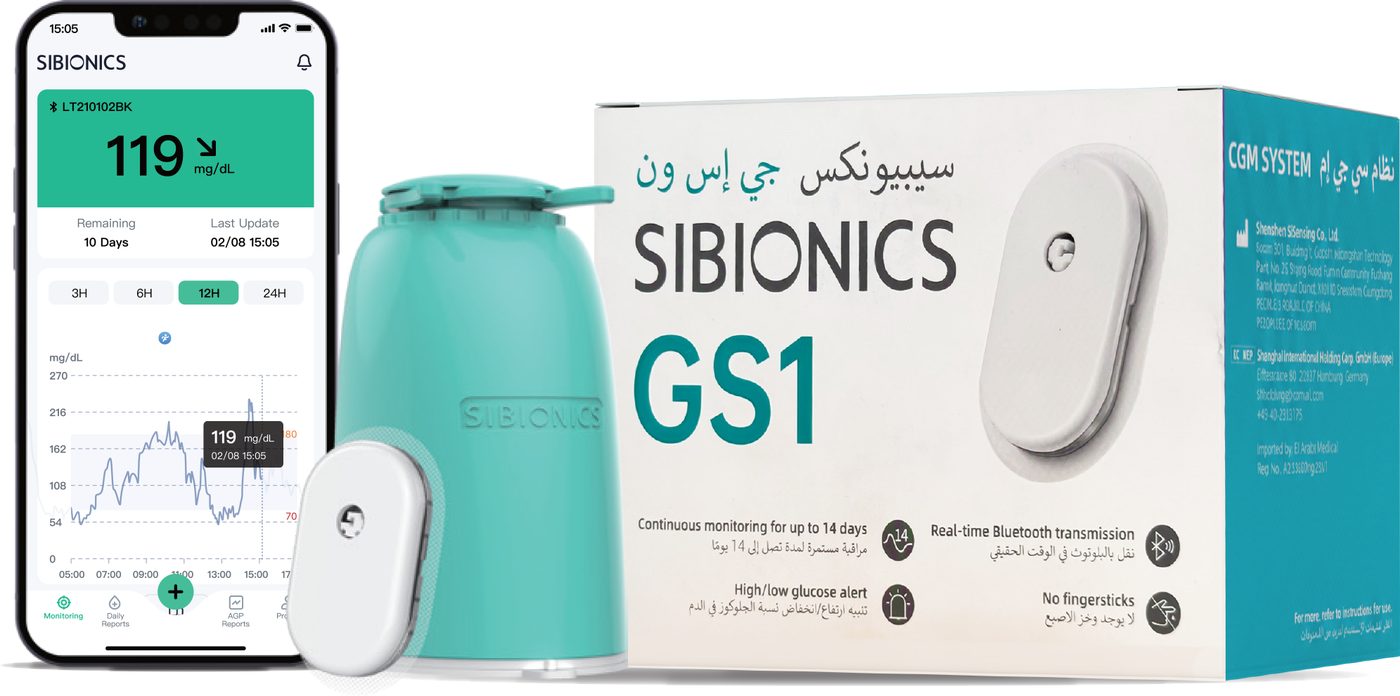 Sibionics GS1 device, app, and packaging composition